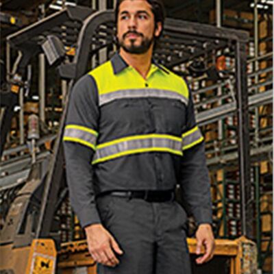 Men's Hi-Visibility Colorblock Ripstop Long Sleeve Work Shirt Thumbnail